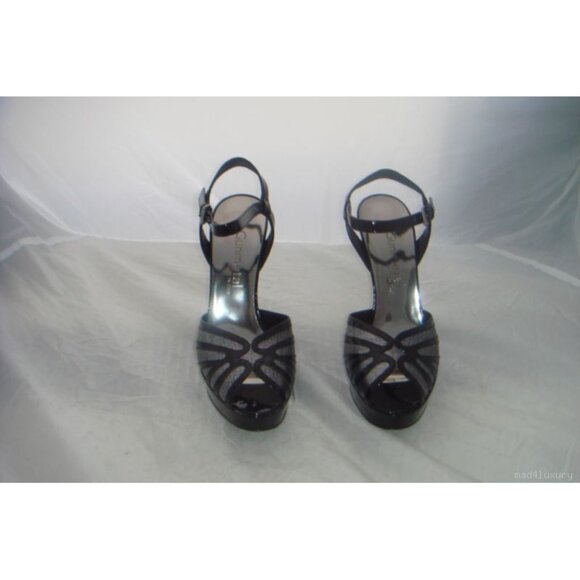 Gunmetal Patent Leather Black Silver Heels Shoes Size 37 EUR 7 US New In Box - Picture 4 of 6